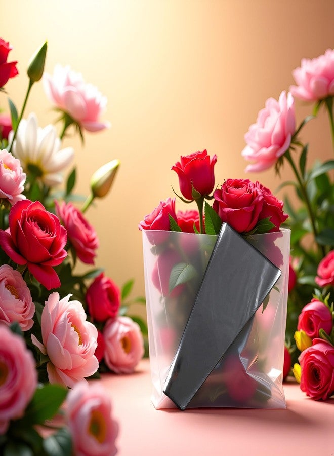Cauaoa 100 Pcs Clear Flower Bouquet Bag Sleeve Transparent Cellophane Bags Rose Packaging Bags Gift Wrap for Valentine's Day - Image 3